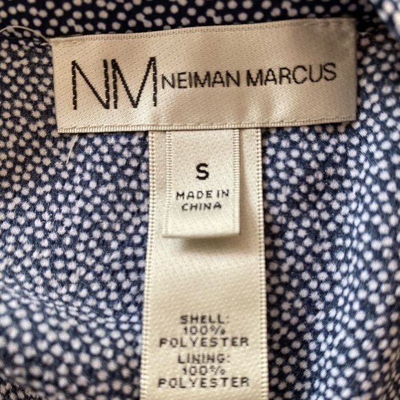🆕 NEIMAN MARCUS Navy White Print Belted Mini Dress - Picture 2 of 6